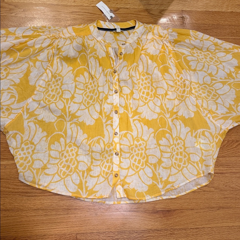 The Sydney Batwing Blouse by Pilcro Floral Yellow and White Women's Top M - Picture 11 of 13
